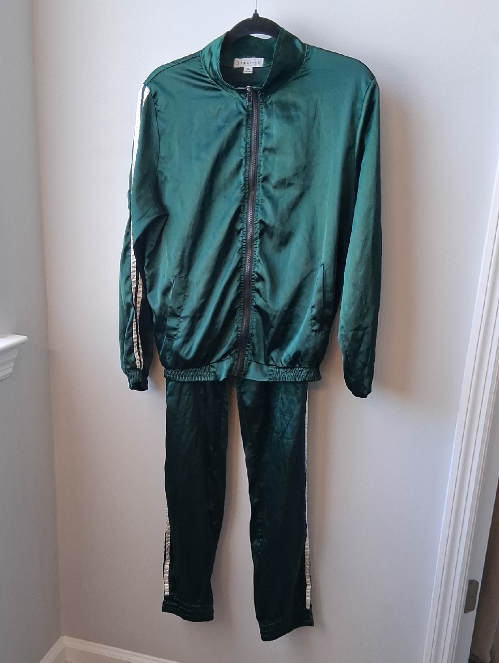 Emerald Green Satin Track Jacket & Pants Tracksuit Set